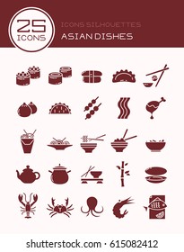 Icons silhouettes Asian dishes