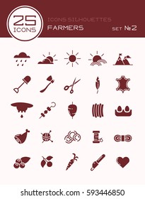 Icons silhouettes farmers set 2