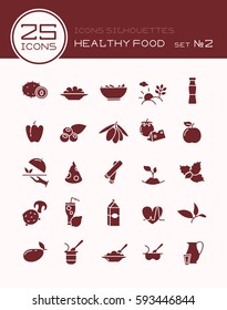 Icons silhouettes healthy food set 2 