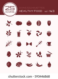 Icons silhouettes healthy food set 3 