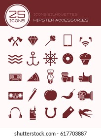 Icons silhouettes hipster accessories