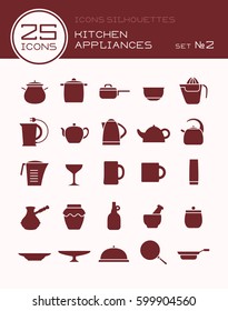 Icons silhouettes kitchen appliances set 2
