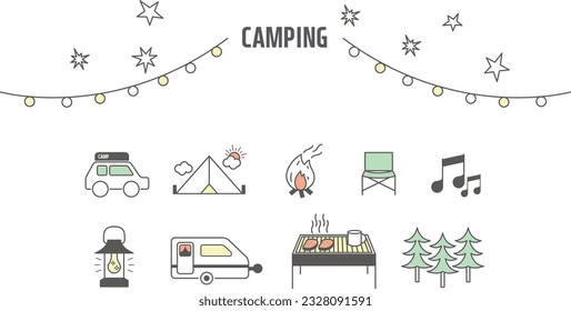 
Icons simply drawn with lines that can be used for camping-related designs
