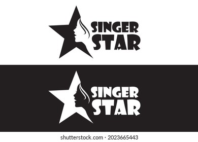 icons with singing woman and star isolated on white and black background