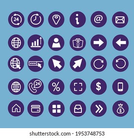 Icons for the site and application, web page. Bank account interface, search keys. Business and finance templates seo, ui. Set collection. Vector illustration. Money, dollar. Mobile phone website. Apk