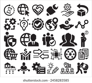 Icons for the site. Different types of icons. Not colored, vector. Icons for people, business, ideas, world, etc. You can put any icon you need here.