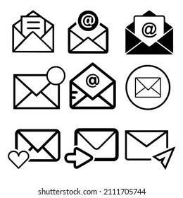 Icons for the site. The mail icon. Vector illustration. A postcard. Letter. The package. Fax.