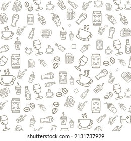 Icons of Sketchy Food Free Vector, Food and kitchen seamless patterns background Free Vector.