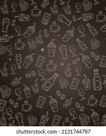 Icons of Sketchy Food Free Vector, Food and kitchen patterns background Free Vector.