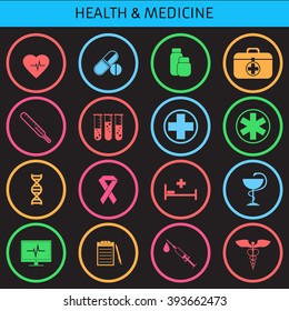 Icons for smart watch. Web icons set for medicine. Design flat.