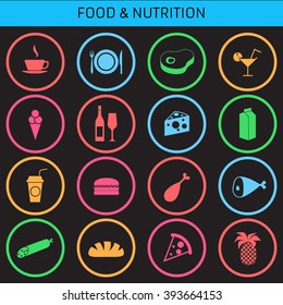 Icons for smart watch. Web icons set food. Flat design.