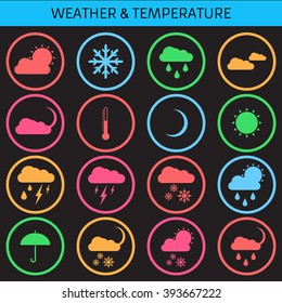 Icons for smart watch. Web icons set for weather. Flat design.