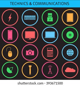 Icons for smart watch. Web icons set for computer equipment. Flat design.