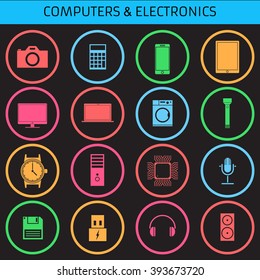 Icons for smart watch. Web icons set for electronics applications. Flat design.