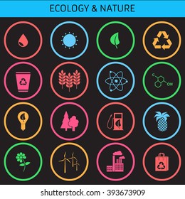 Icons for smart watch. Web icons set Green, Ecology and environment in vector format. Design flat.