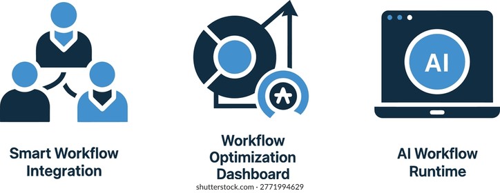 Icons for smart workflow integration workflow optimization dashboard AI runtime integration optimization dashboard business collaboration analytics performance