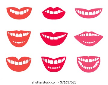 Icons of smiles with teeth. Isolated on white background