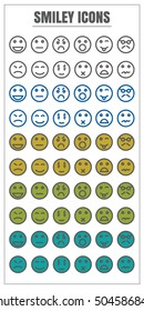 icons smiley vector color black Yellow green blue on white background