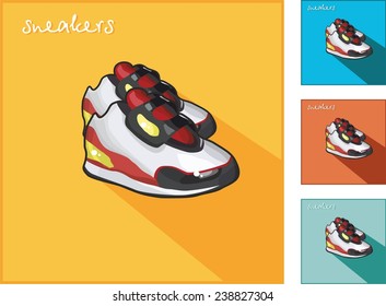 Icons with sneakers. vector