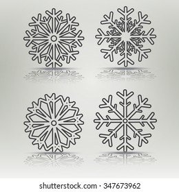 Icons snowflake shape for winter and holidays design. Snowflake set included a lot of icons different shape. Collection of flat and simple snowflake for flyers, banners, backgrounds