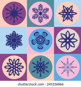 icons snowflakes with long shadows in vector format