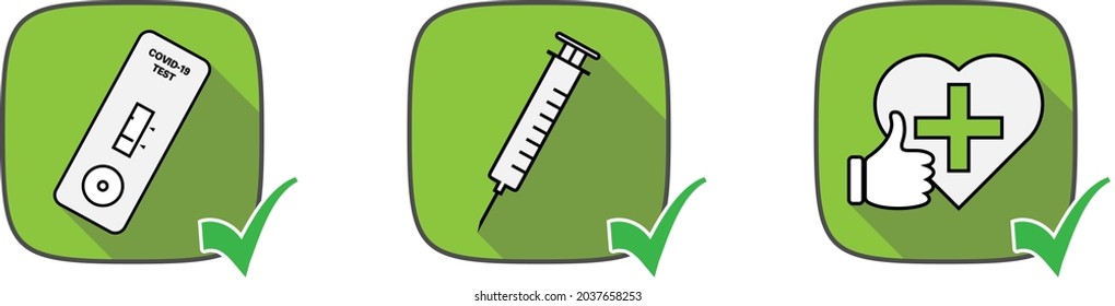 icons for so-called Corona 3G rules in Germany, admittance for people tested, vaccinated and that have recovered, vector illustration