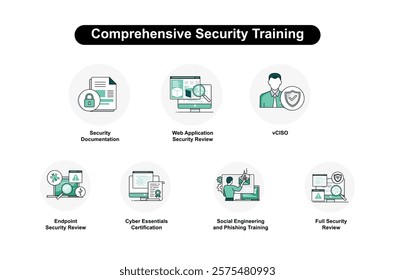 Icons for Social Engineering and Phishing Training, Cyber Essentials Certification, Web Application Security Review, Documentation, and more. Editable stroke.