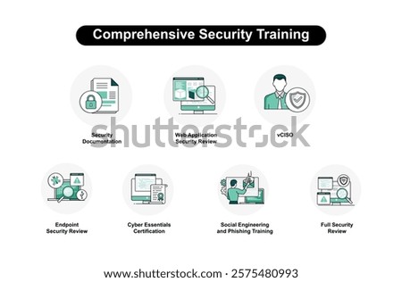 Icons for Social Engineering and Phishing Training, Cyber Essentials Certification, Web Application Security Review, Documentation, and more. Editable stroke.