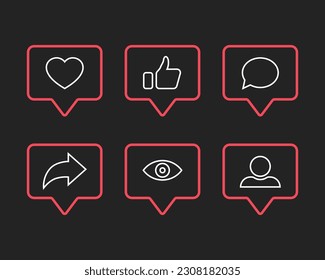 Interfaz de medios sociales de iconos - como, comentarios, seguidores, comentarios, comentarios, compartir. Forma de botones de notificación de redes sociales.