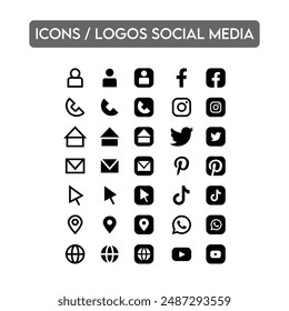 Icons and Social media logos collection for business cards and webs, vector, illustration