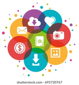icons of social network color bubble over white background