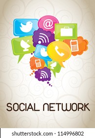 Icons of social network over white background