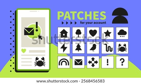 Icons for social networks - screen template illustration and patches set