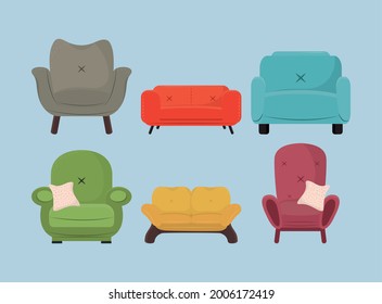 icons sofa interior fumiture cartoon