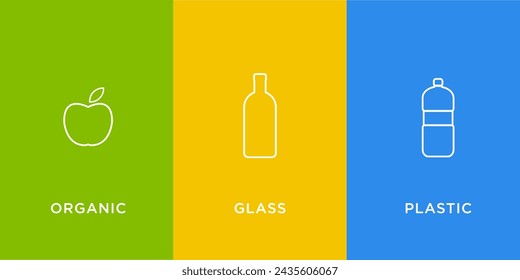 iconos para clasificar basura, plástico, vidrio, materiales orgánicos. vector	