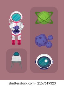 diseño vectorial de dibujos animados de espacio de iconos