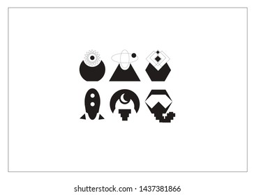 Icons space themes, science and technology for web design