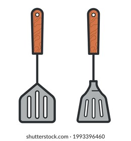 Iconos de espátulas para retirar carne del fuego y barbacoa