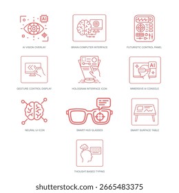 Icons für spekulative, Next-Gen-Technologie und Benutzeroberflächen mit KI-Unterstützung.