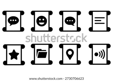 Icons speech bubble smiley star folder location signal