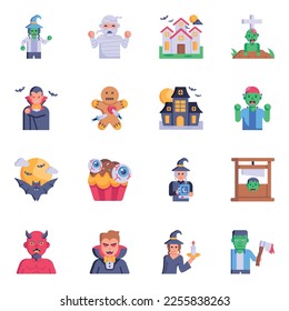 Icons of Spooky Halloween Flat Vectors

