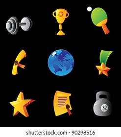 Icons for sport, black background. Vector illustration.