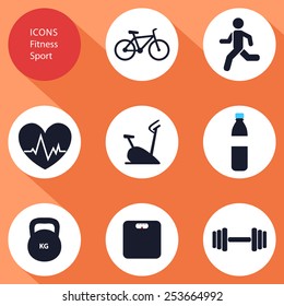 Icons, sports, fitness, flat design, vector