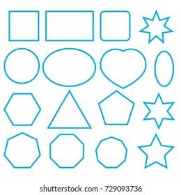 Icons square, star, square with rounded corners, circle, heart, triangle, Pentagon, hexagon. Basic shapes