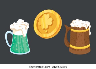 icons st patricks day beer and coin