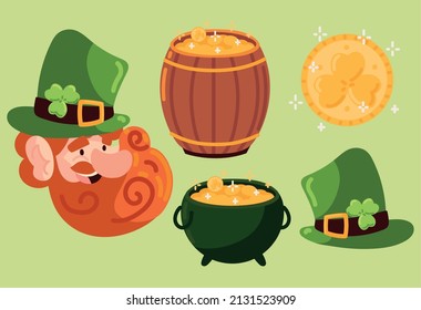 icons st patricks day leprechaun and coins