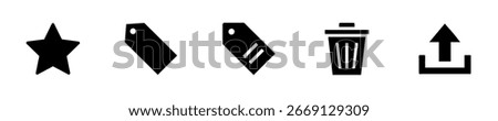 Icons star tag trash upload label