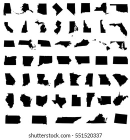 Icons States Map. America States Map Icons On A White Background.