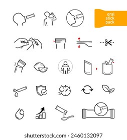 Icons of stick package bag set with samples, preparation instructions. Vector elements for infographics. Set of sign for detailed guideline. Ready for your design. EPS10.