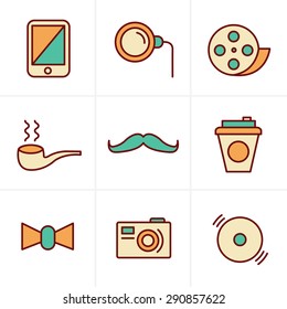 Icons Style Hipster retro vintage elements modern icon set. Vector file in layers for easy editing.